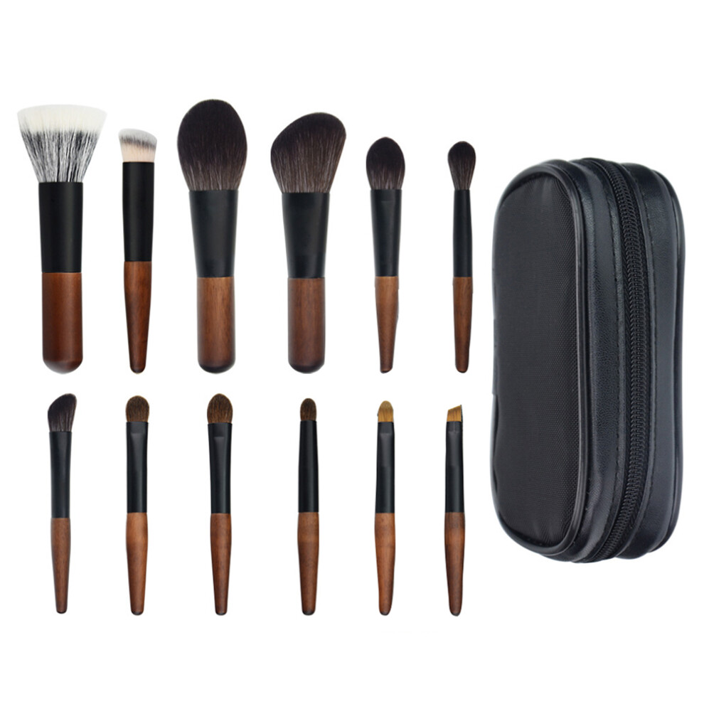 (Style B) 12Pcs Portable Makeup Brush Set Mini Cosmetic Brush Kit for Foundation Powder Lipstick Highlight Eyeshadow