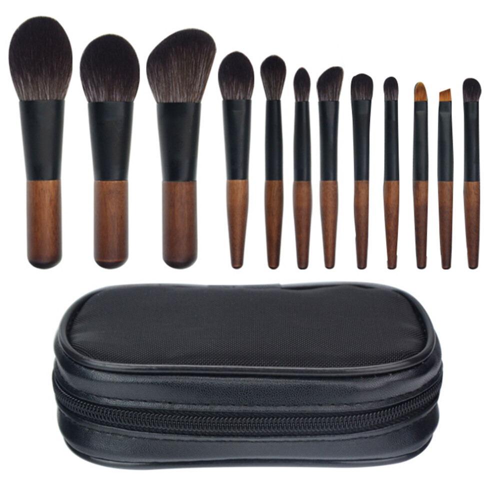 (Style A) 12Pcs Portable Makeup Brush Set Mini Cosmetic Brush Kit for Foundation Powder Lipstick Highlight Eyeshadow