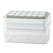 (Light Grey) Double Layer Ice Cube Maker Mold Box Kitchen Press Ice Tray with Lid (BPA Free,No FDA Certificate)
