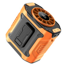 (Orange) M360 High Speed Motor Waist Fan 100 Speeds Adjustable Digital Display Portable Neck Fan with LED Light