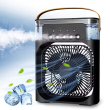 (Black) 5-Hole Humidifier Desktop Mini Mist Diffuser Cooling Fan with 7-Color Night Light