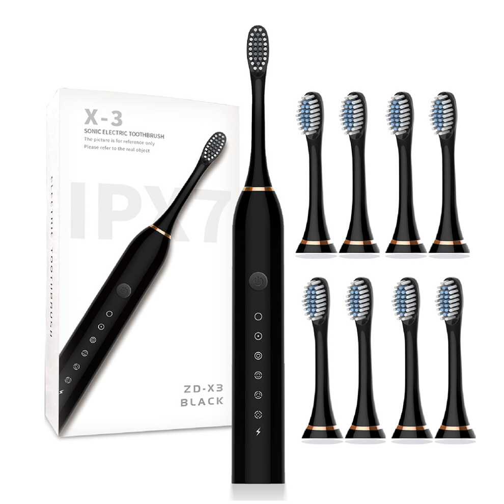 Black (Black) H02030 Electric Toothbrush Rechargeable Sonic Electronic Toothbrush With 8 Brush Heads 2 Mins 6 Modes Smart Timer,42000Vpm