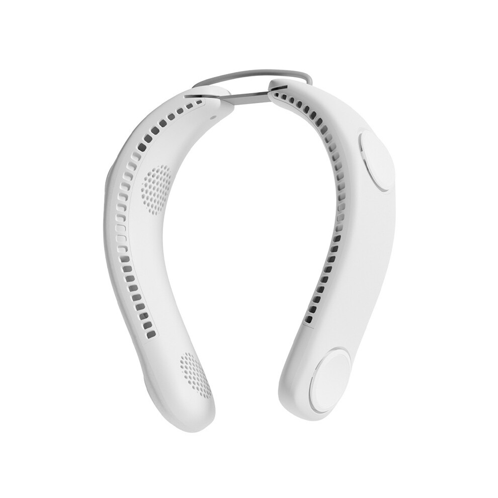 (White) Portable Foldable Neck Fan Usb Rechargeable 4-Core Wearable Cooling Fan White 6914272631746