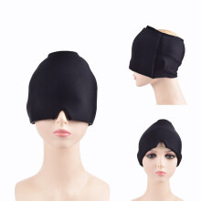 (Black) H08187 Single Side Medical Grade Gel Headache Migraine Relief Hat Cold Compress Therapy Cap (ST)