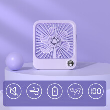 (Purple) W30 2000mAh Portable Desk Fan Ultra Thin Wall Mount 5 Speed Digital Display Personal Fan