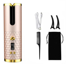 (Gold) JFQ-01 Automatic Curling Iron Rotating Hair Curler Wand LCD Display Ceramic Wave Hair Curler