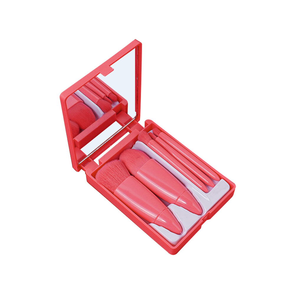Red (Red) 5Pcs Makeup Brush Soft Bristles Foundation Eyeshadow Lip Brushes Kit With Makeup Mirror Box