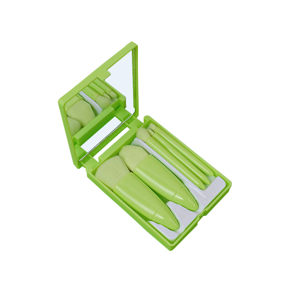Green (Green) 5Pcs Makeup Brush Soft Bristles Foundation Eyeshadow Lip Brushes Kit With Makeup Mirror Box