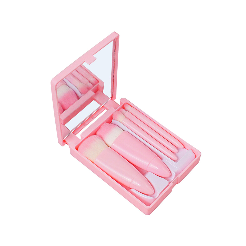Pink (Pink) 5Pcs Makeup Brush Soft Bristles Foundation Eyeshadow Lip Brushes Kit With Makeup Mirror Box