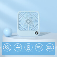 (Blue) W30 2000mAh Portable Desk Fan Ultra Thin Wall Mount 5 Speed Digital Display Personal Fan