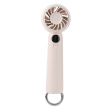 (Pink) L08 5 Speeds Adjustable Mini Handheld Fan USB Rechargeable Digital Display Portable Desk Fan with Hook