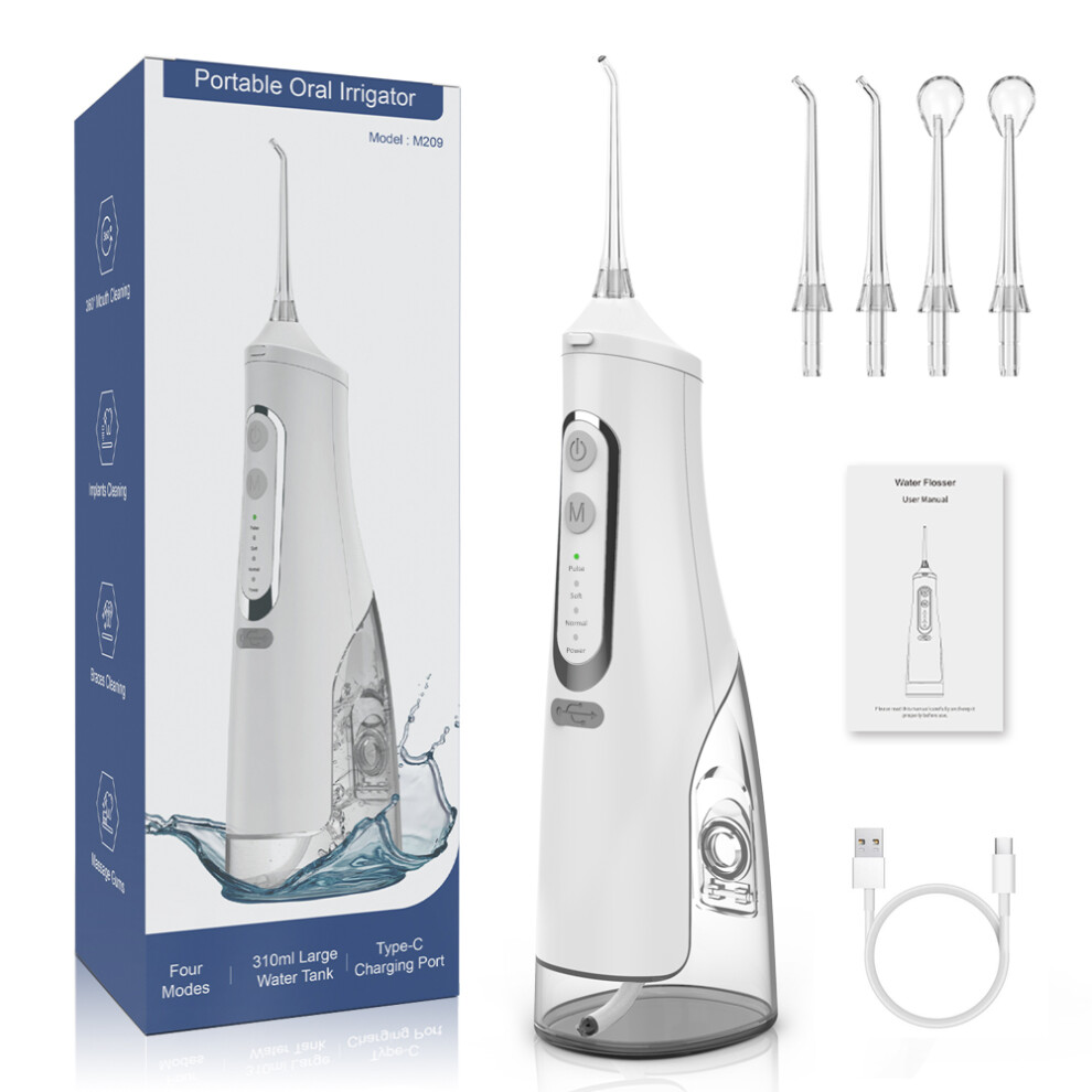 White (White) M209 310Ml Cordless Water Flosser 4 Modes Ipx7 Waterproof Dental Oral Irrigator Teeth Cleaner