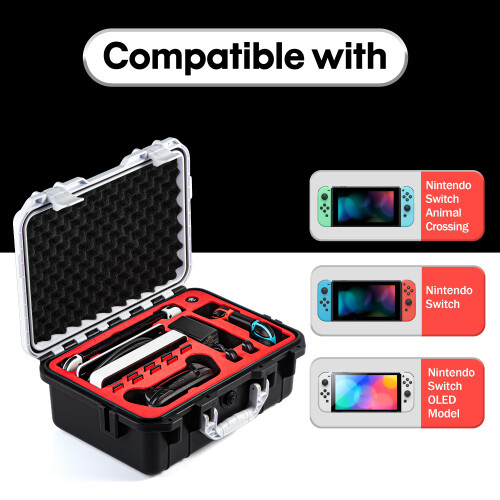 (D) DEVASO For Nintendo Switch Travel Box Waterproof Carrying Case Soft Lining Hard Case,Color Splicing 2