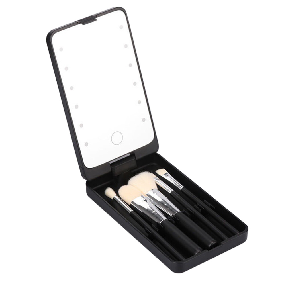 Black/Light () Travel Makeup Brush Set 5Pcs Cosmetic Brushes Kit With Rechargeable Led Mirror