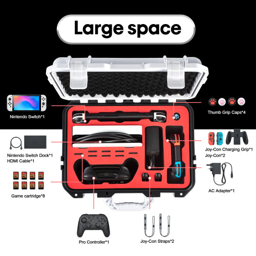 (D) DEVASO For Nintendo Switch Travel Box Waterproof Carrying Case Soft Lining Hard Case,Color Splicing 1