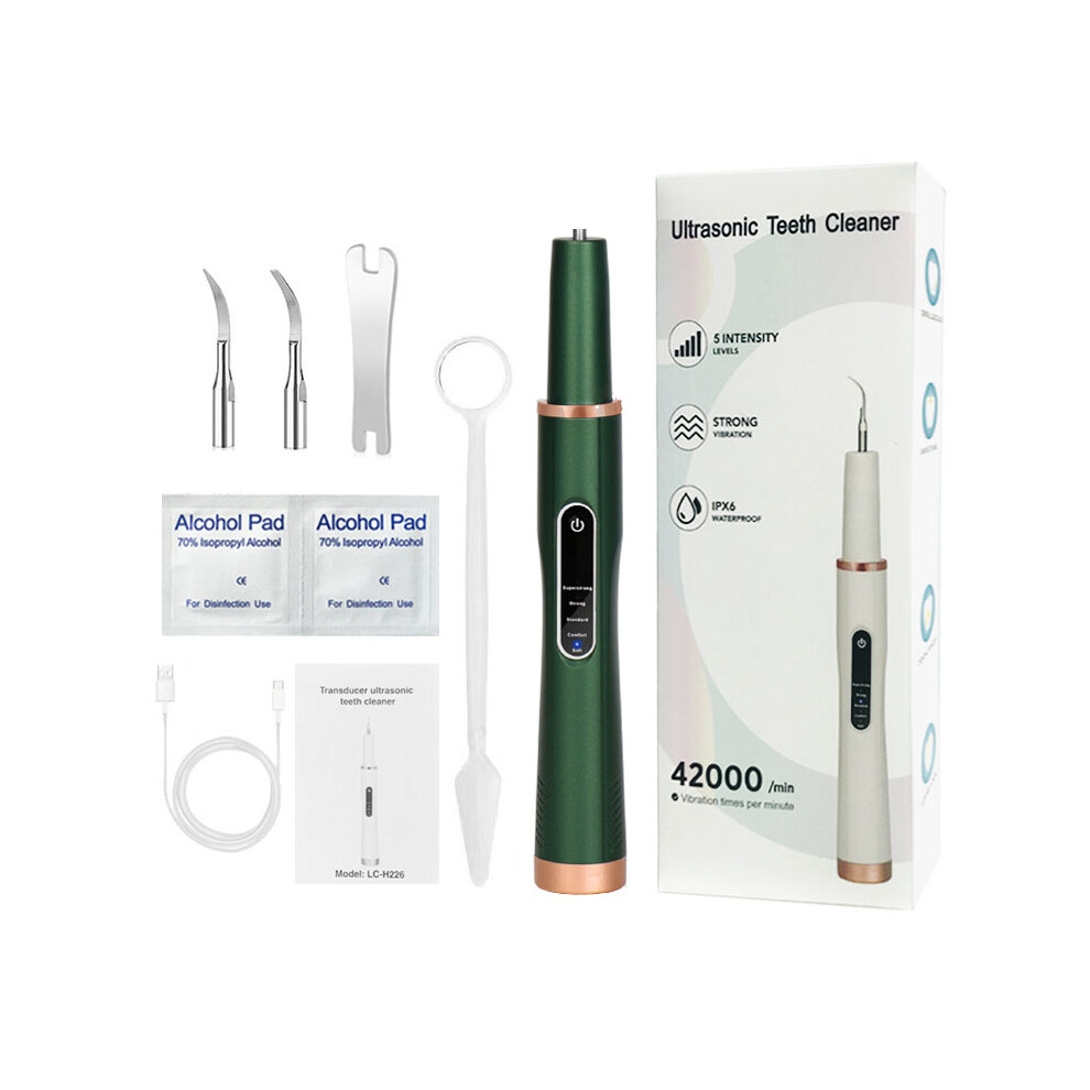 Green (Green) H02077 Plaque Remover Ultrasonic Scaler Tooth Cleaner 5 Modes Rechargeable Teeth Stain Remover Tool