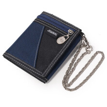 (Dark Blue) JEMINAL 1005 Vintage Men Tri-fold Wallet Casual Canvas Purse Cards Money Holder with Strap