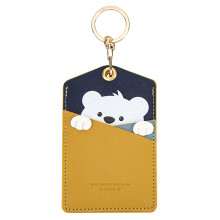 (Bear) Cute Cartoon Animal ID Badge Holder with Key Ring PU Leather Card Holder Case