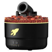 (Black) Turret Shape Aroma Diffuser Simulated Volcanic Lava Air Humidifier with 7 Light Colors,US Plug