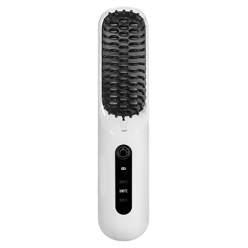 (White) FY-H128 Wireless Hair Straightener Brush Straightening/Curling Ionic Portable Styling Tool