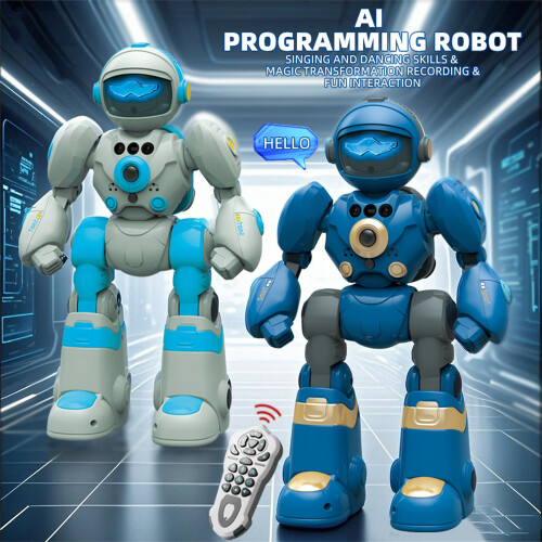 (Blue) BG1545 AI Voice Control Robot for Kids Remote Control Programmable Gesture Sensing Dancing Light Sound Interactive Educational Toy 2