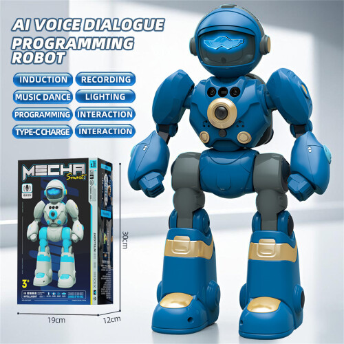 (Blue) BG1545 AI Voice Control Robot for Kids Remote Control Programmable Gesture Sensing Dancing Light Sound Interactive Educational Toy 1