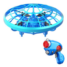 (Blue) XS4 Luminous Flying Saucer Shooting Gun 4 Channels Infrared Induction Flying Toy with Cool LED Lights