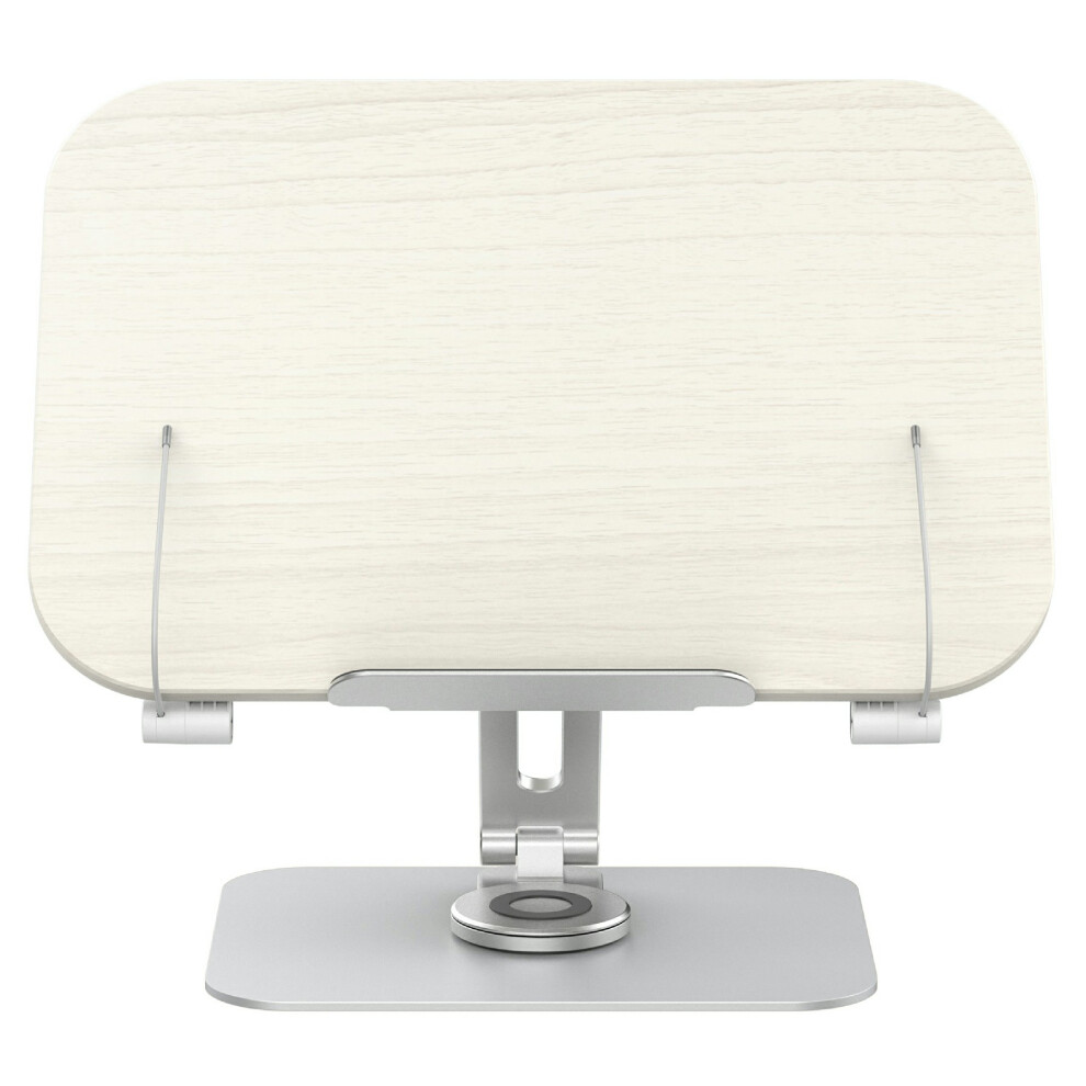 (White) R31 Multifunctional Metal+Wood Reading Stand Book Tablet Laptop Adjustable Rotation Desktop Holder White 6914272861426