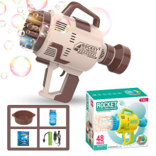 (Brown) KB88A Children Bubble Gatling Machine Portable Semi-automatic Bubble Maker with 48 Holes Outdoor Toy
