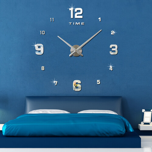 (Silver) DIY Acrylic Wall Clock Living Room Wall Decorative Clock Sticker Clock 1