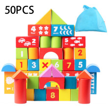 50Pcs/Set Colorful Building Blocks Beech Wood Stacking Blocks Kids Play Kit Educational Toy
