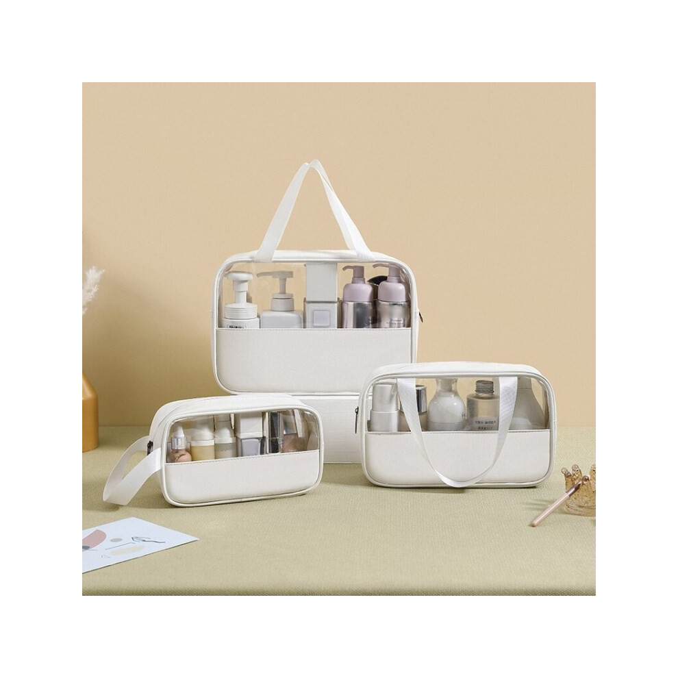 White (White) 3Pcs Travel Makeup Bags Waterproof Transparent Toiletries Bag Cosmetic Storage Bags