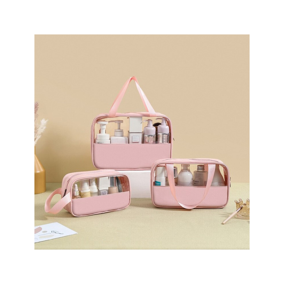 Pink (Pink) 3Pcs Travel Makeup Bags Waterproof Transparent Toiletries Bag Cosmetic Storage Bags