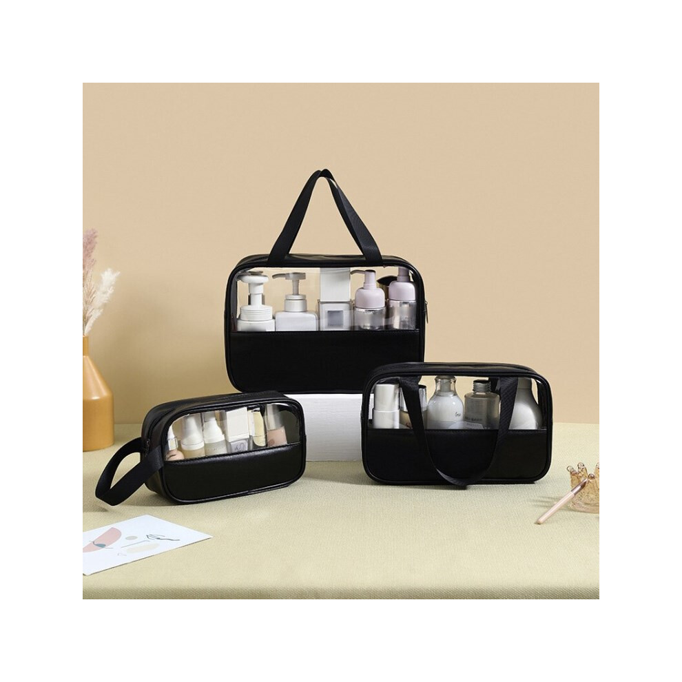 Black (Black) 3Pcs Travel Makeup Bags Waterproof Transparent Toiletries Bag Cosmetic Storage Bags