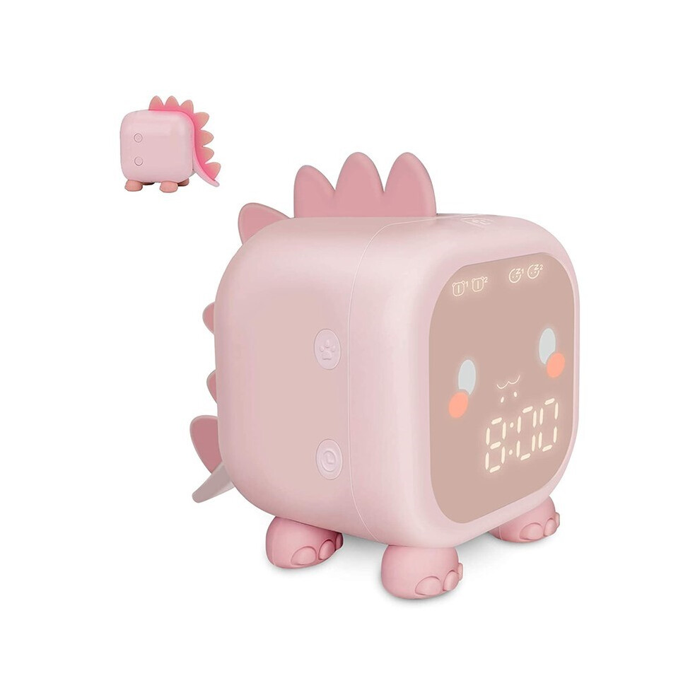 () Kids Digital Alarm Clock Cartoon Dinosaur Clock Usb Rechargeable Children's Sleep Trainer Timer Night Pink/Light