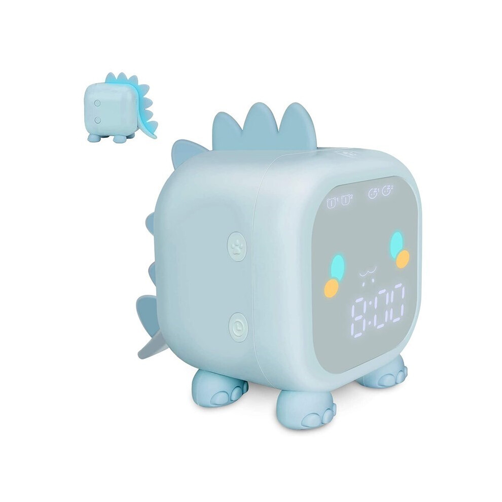 () Kids Digital Alarm Clock Cartoon Dinosaur Clock Usb Rechargeable Children's Sleep Trainer Timer Night Blue/Light