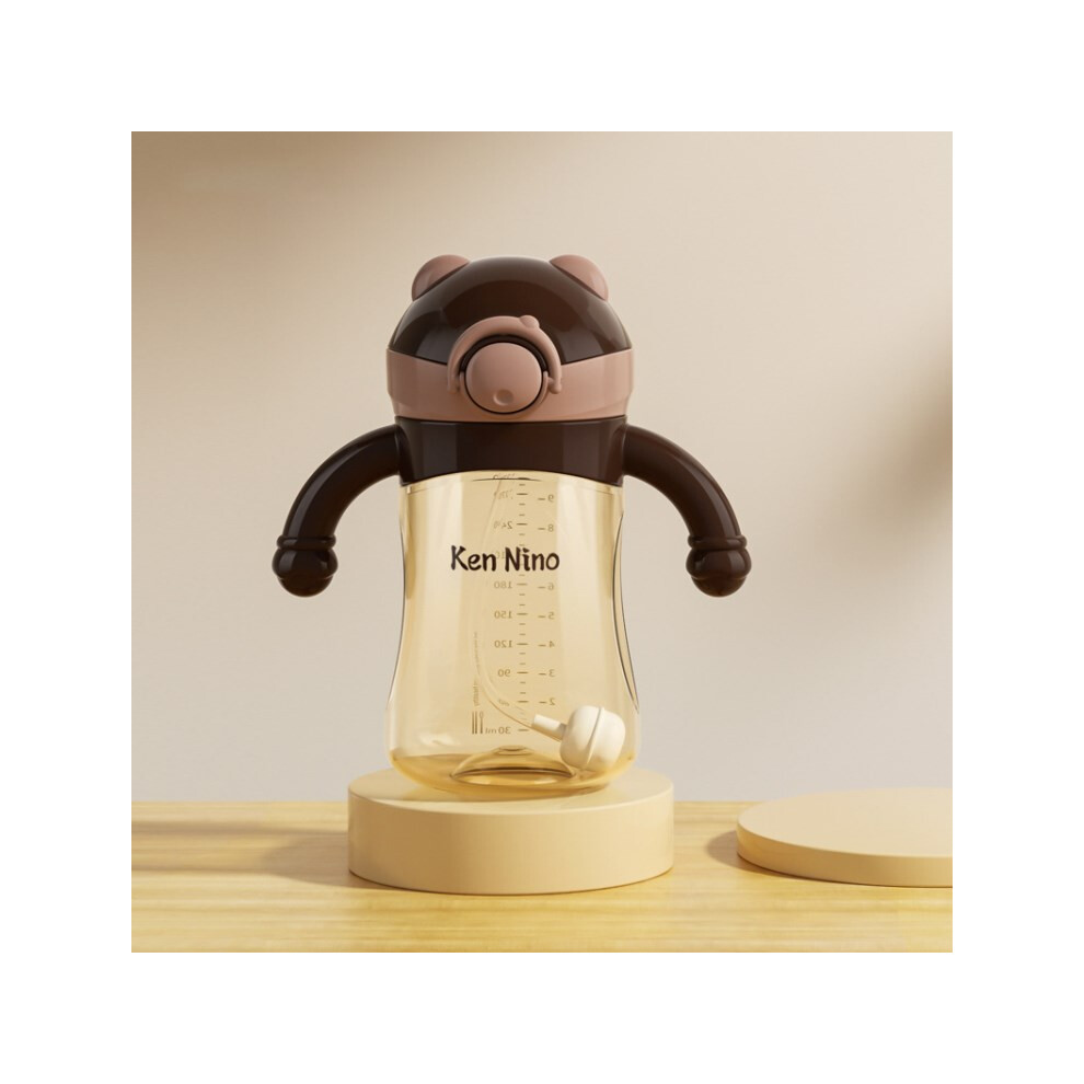 (Brown) KEN NINO Baby Sippy Cup Straw Water Bottle with Gravity Ball (No FDA Certification,BPA Free)