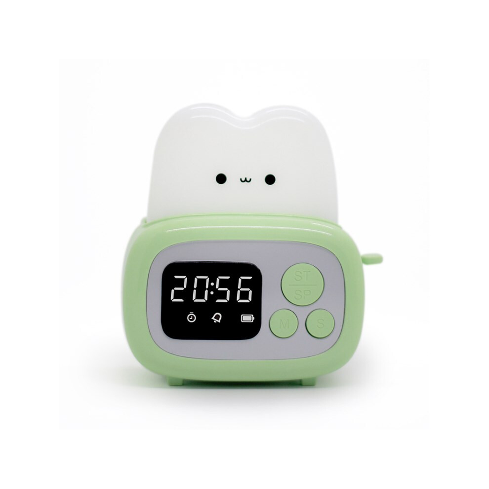 (Green) Mw-Nz-05 Cartoon Toaster Night Lamp Rechargeable Table Clock Alarm Timer Green