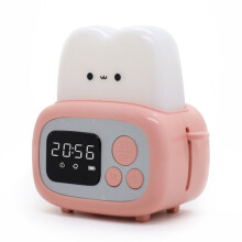 (Pink) MW-NZ-05 Cartoon Toaster Night Lamp Rechargeable Table Clock Alarm Timer