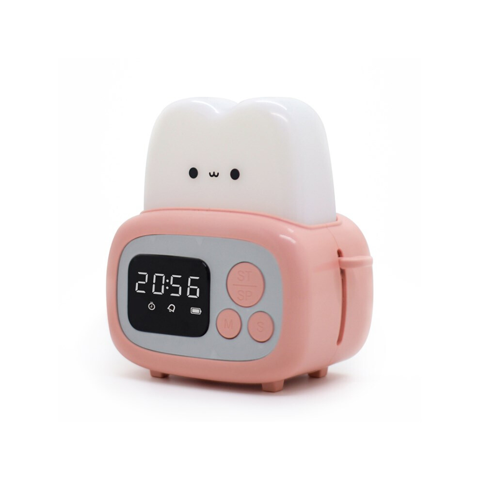 (Pink) Mw-Nz-05 Cartoon Toaster Night Lamp Rechargeable Table Clock Alarm Timer Pink