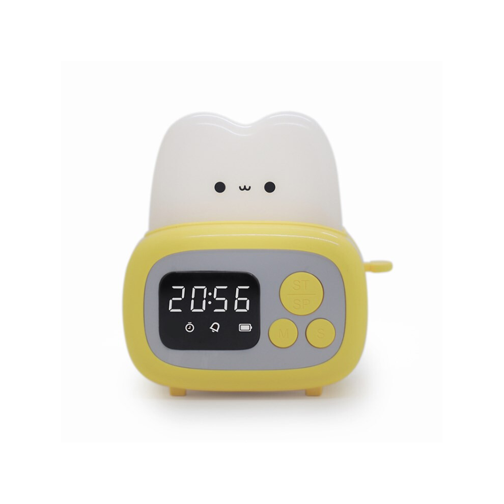 (Yellow) Mw-Nz-05 Cartoon Toaster Night Lamp Rechargeable Table Clock Alarm Timer Yellow