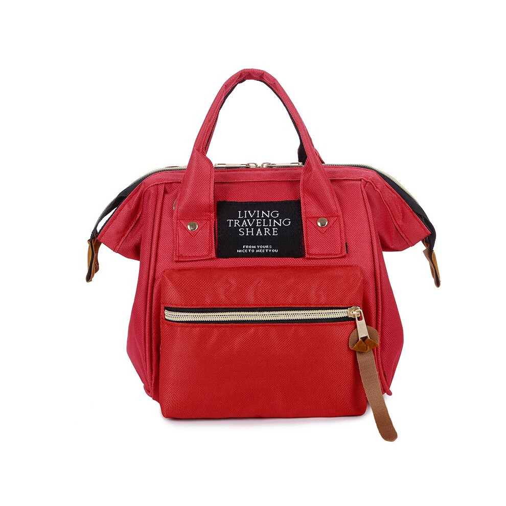 (Red) Multifunctional Small Diaper Backpack Waterproof Oxford Cloth Tote Crossbody Mummy Bag