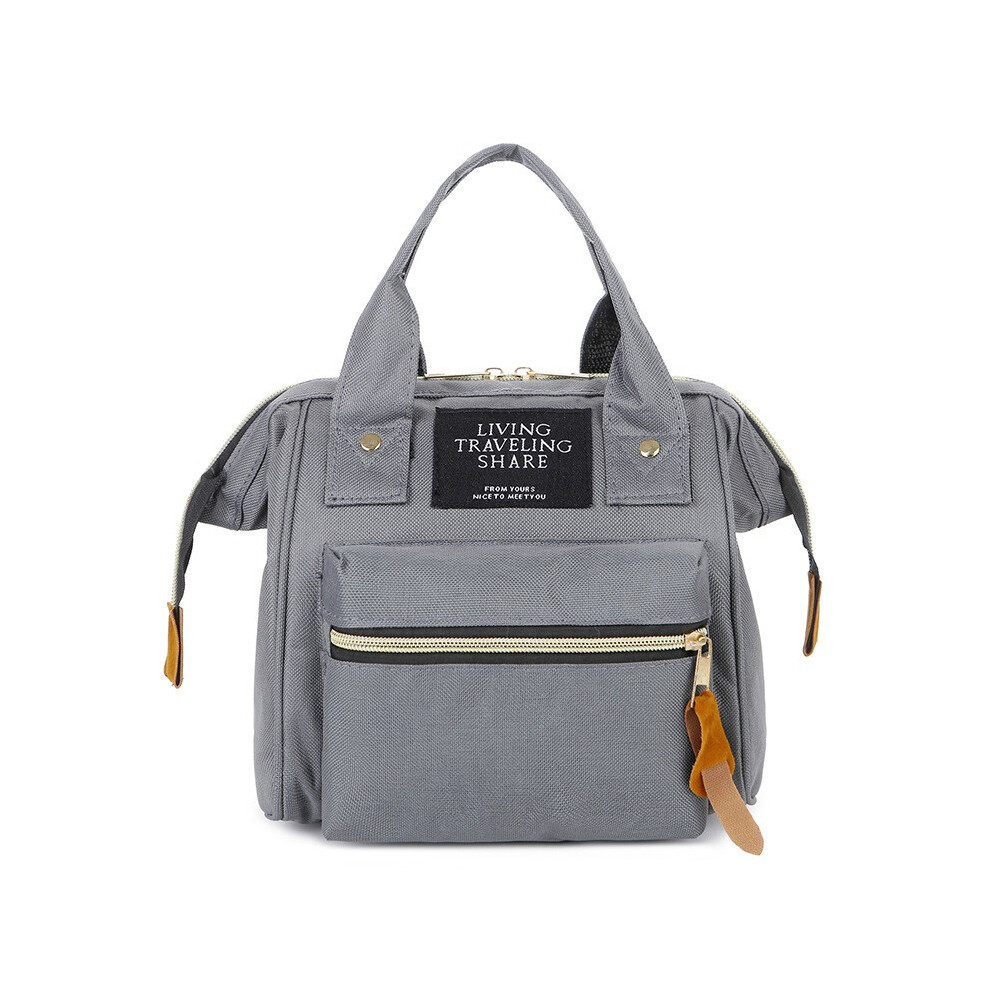 (Grey) Multifunctional Small Diaper Backpack Waterproof Oxford Cloth Tote Crossbody Mummy Bag