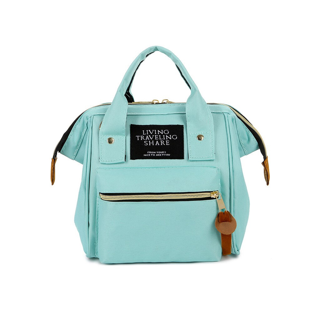 (Cyan) Multifunctional Small Diaper Backpack Waterproof Oxford Cloth Tote Crossbody Mummy Bag