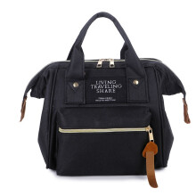 (Black) Multifunctional Small Diaper Backpack Waterproof Oxford Cloth Tote Crossbody Mummy Bag