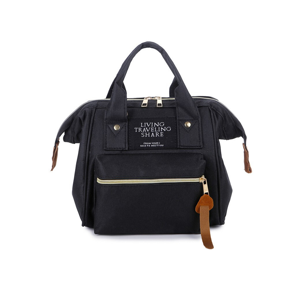 (Black) Multifunctional Small Diaper Backpack Waterproof Oxford Cloth Tote Crossbody Mummy Bag