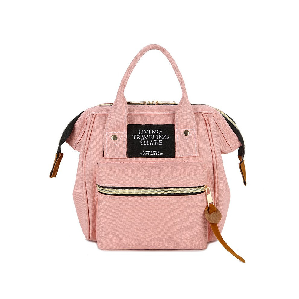 (Pink) Multifunctional Small Diaper Backpack Waterproof Oxford Cloth Tote Crossbody Mummy Bag