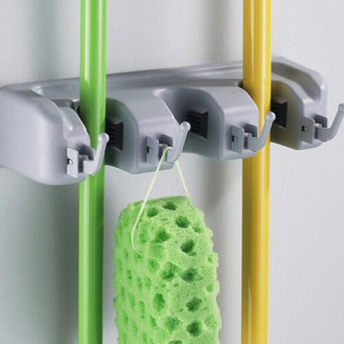 Wall Mounted Mop Broom Holder Storage with 4 Positions and 5 Hooks 2