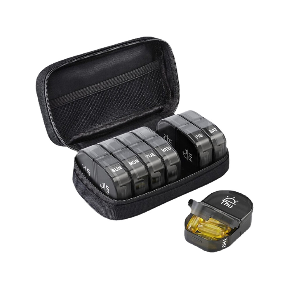 L019 Portable PP Medicine Case 7 Day 14 Compartments Pill Storage Box Organizer (No FDA Certified,BPA-free)