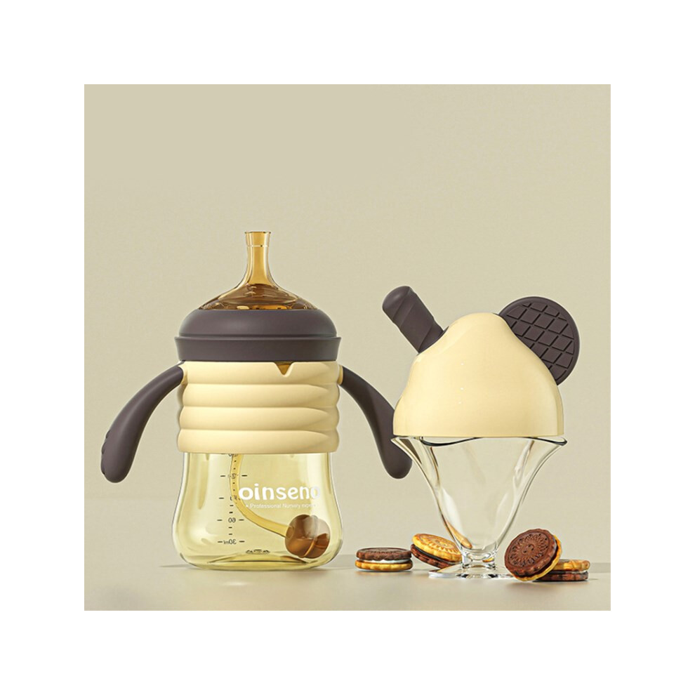 (Chocolate/300ml) OINSENO 300ml Cute Baby Straw Water Bottle Sippy Cup (No FDA Certification,BPA Free)